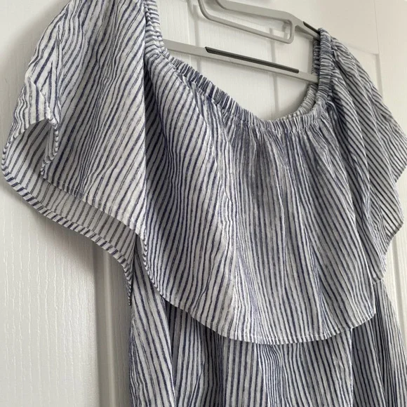 🏷️ SALE - NWT J. Crew Striped Off the Shoulder Dress Coverup Beach Holiday - Picture 5 of 7
